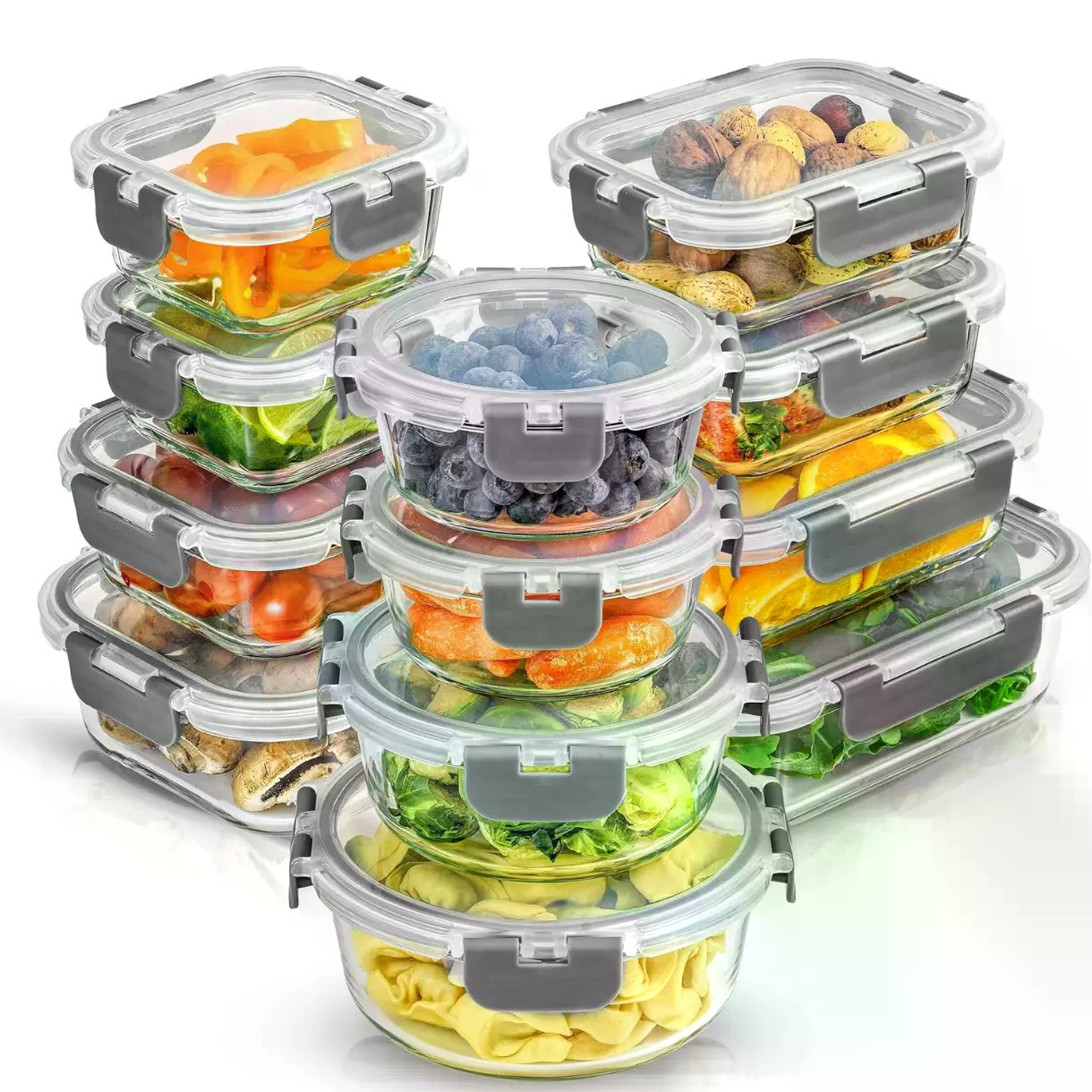 Food Storage Containers Tupperware - 24-delige opbergcontainers van borosilicaatglas met deksels