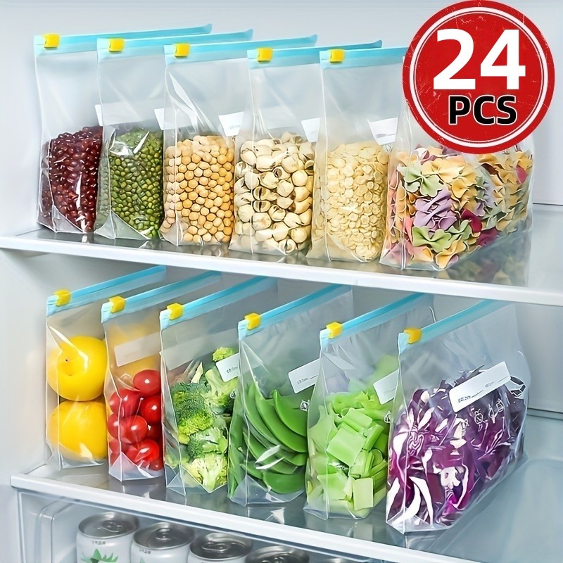 Food Storage Zip Lock Bags - 24 stuks herbruikbare ziplock-voedselbewaarzakken, lekvrije diepvrieszakken