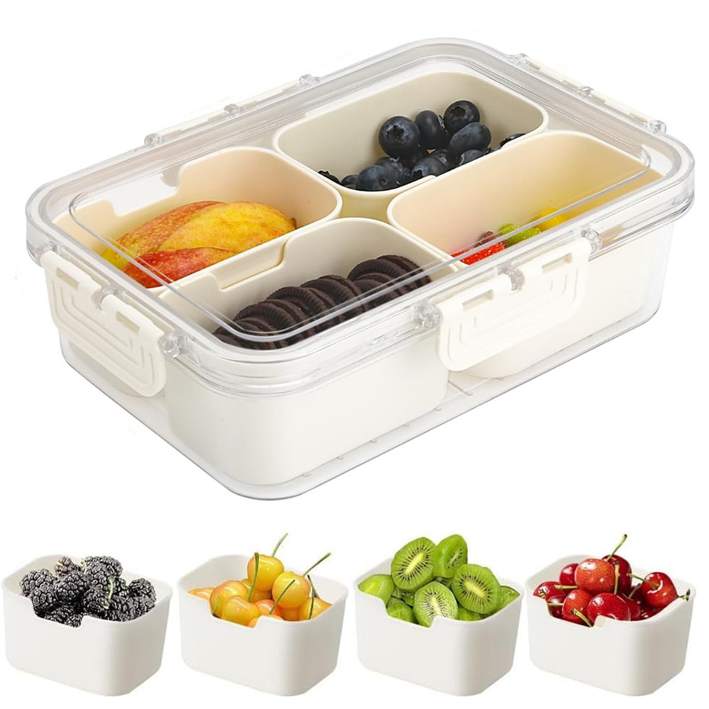 Food Storage Bins - Draagbare voedselbewaarbox, snackbox, 4 compartimenten met