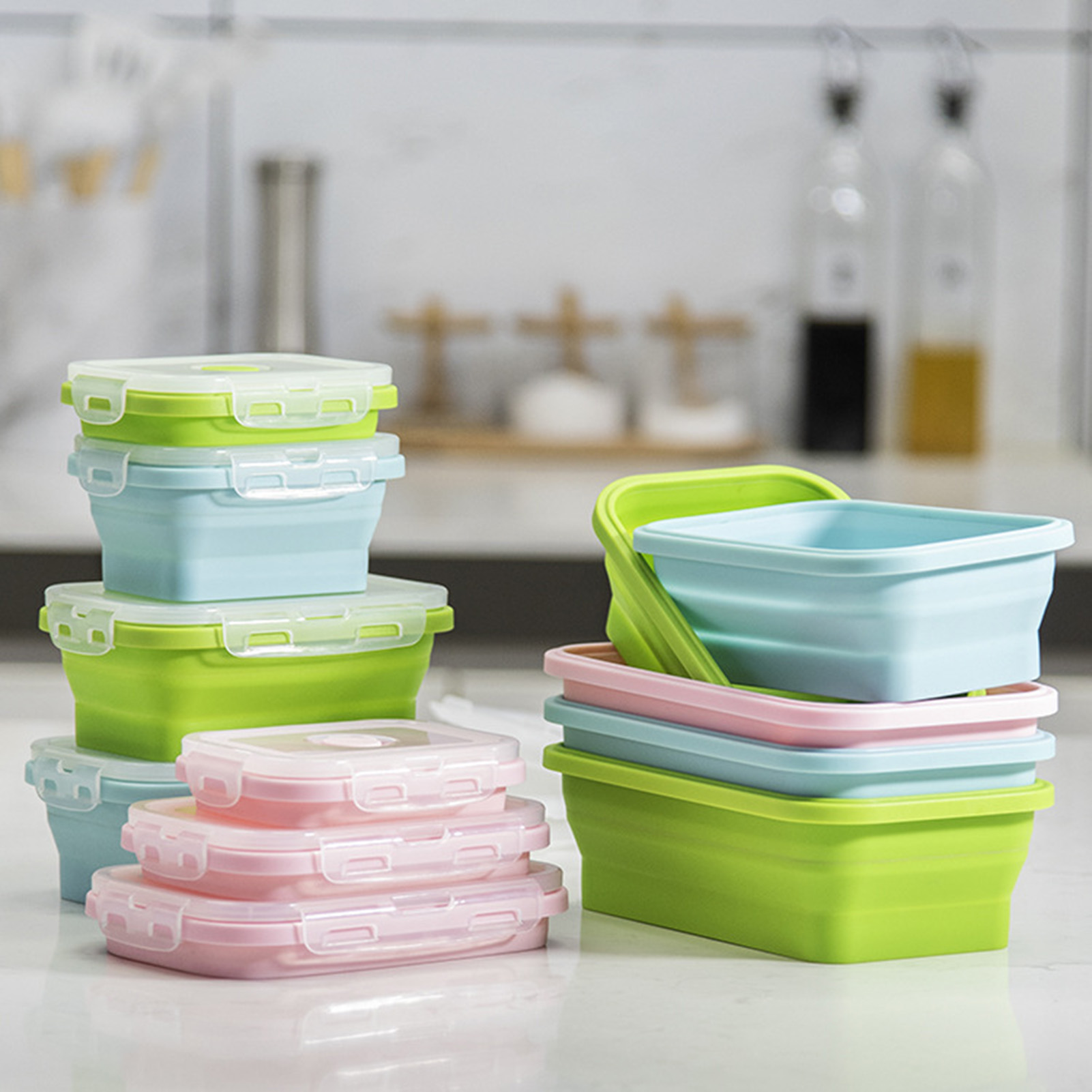 Food Storage Containers Plastic Box - Siliconen lunchbox, voedselveilige opvouwbare container, magnetronbestendig,