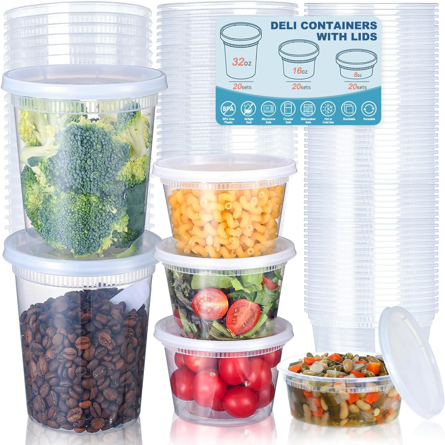 Food Storage Containers With Lids - 24 stks Deli Voedselopslagcontainers met Deksels,