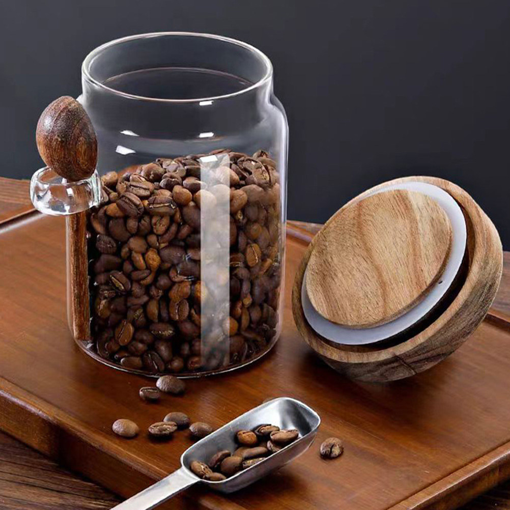 Food Storage Containers With Lids - Transparante glazen voedselopslagbus met luchtdicht houten