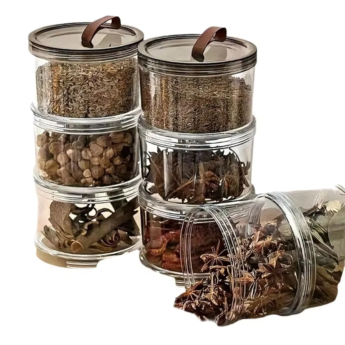 Food Storage Containers Plastic Box - 3-laags ronde handzame kruidenbox, meerlaagse vershouddoos,