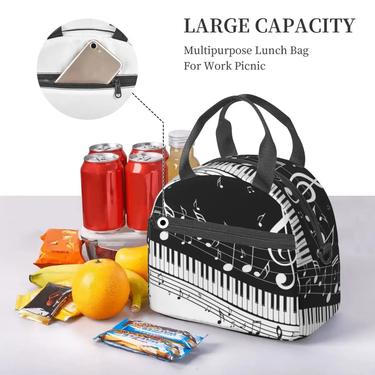 Food Storage Notes - Abstracte pianotoetsen met muzieknoten Geïsoleerde lunchtas