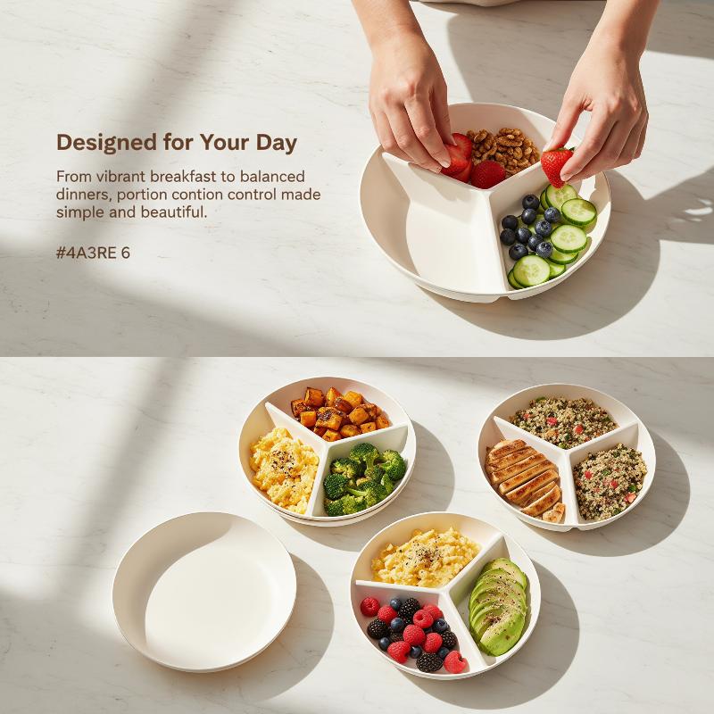 Food Storage Dividers - 3-compartiments roostervormig dinerbord, rond plastic snack-servies,