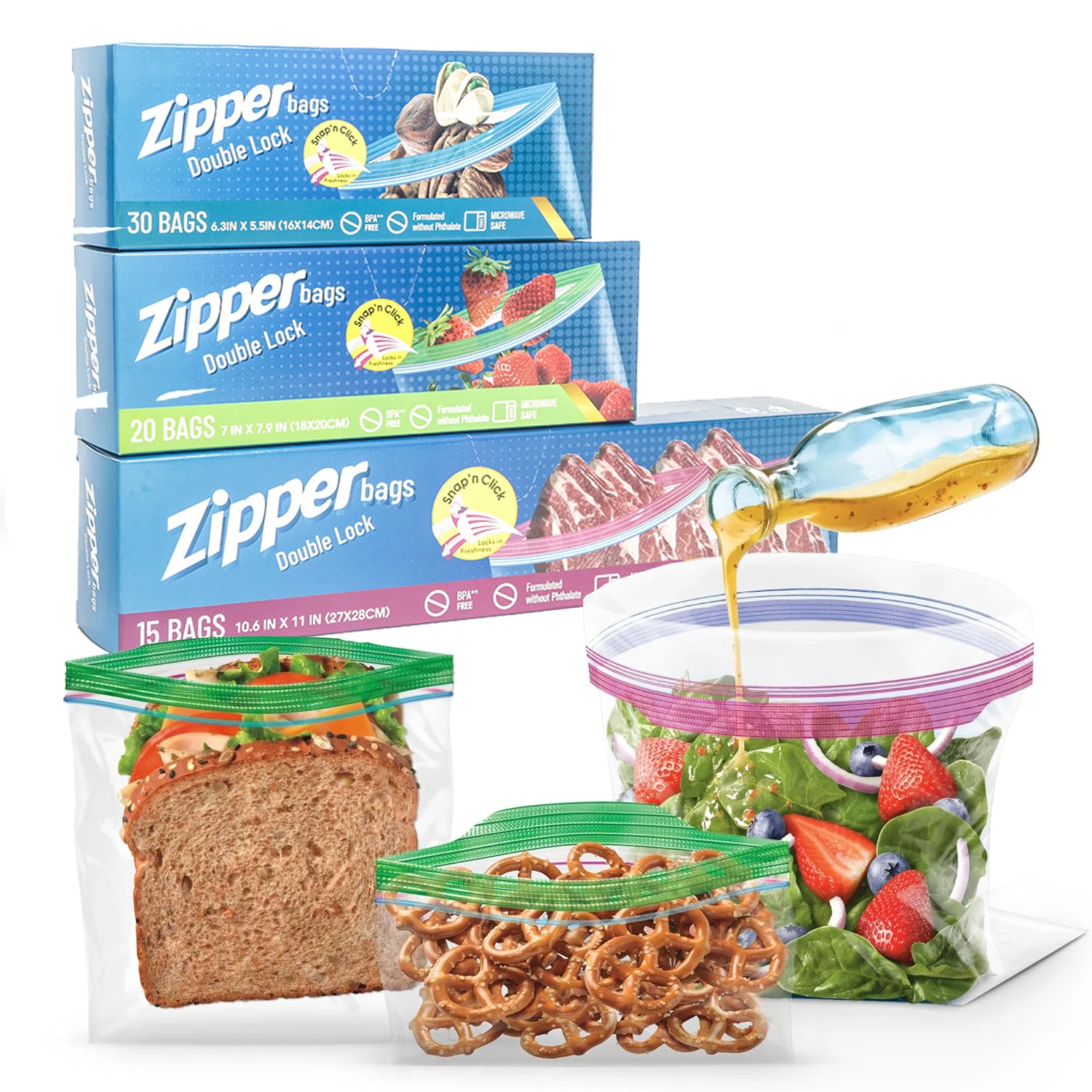 Ziploc Food Storage - Ziploc-snackzakjes, voedselbewaarzakjes voor onderweg, versheid, reisopslag,