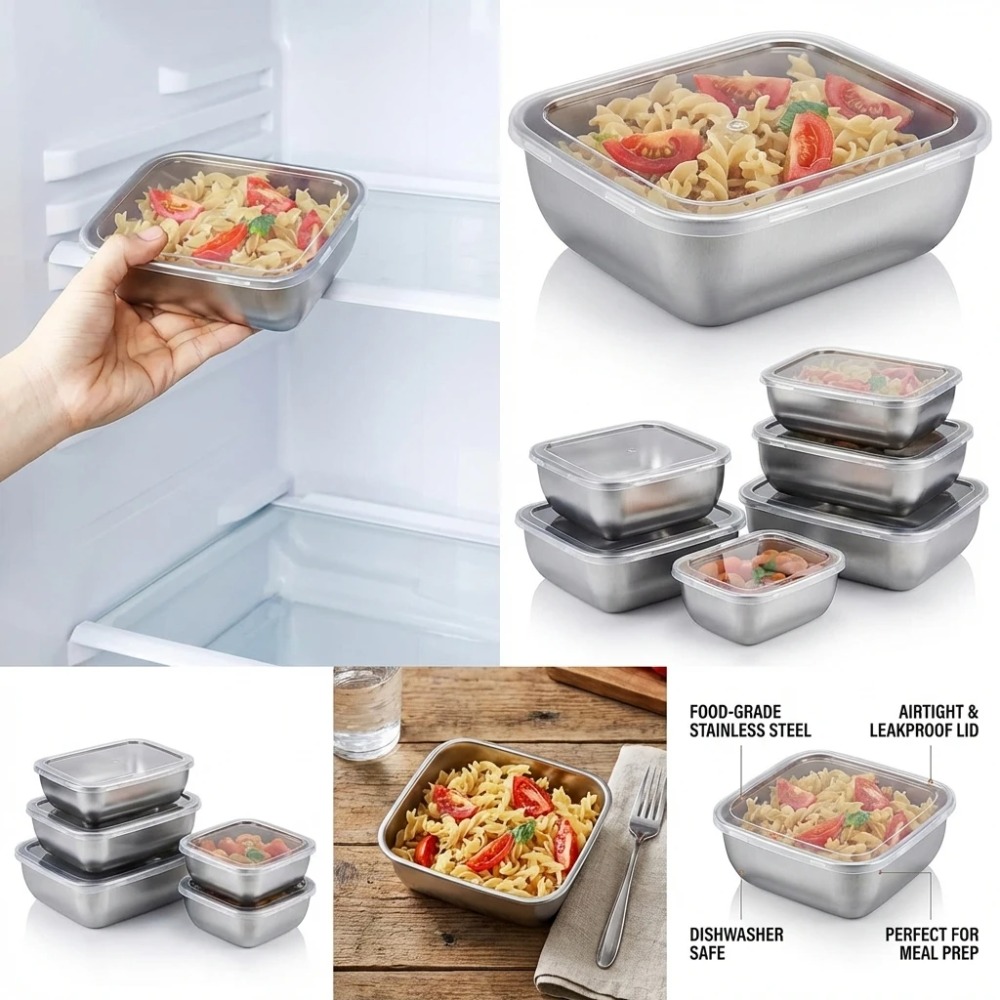 6 stuks roestvrijstalen voedse - Food Storage Kitchen Container Set recensie en prijs