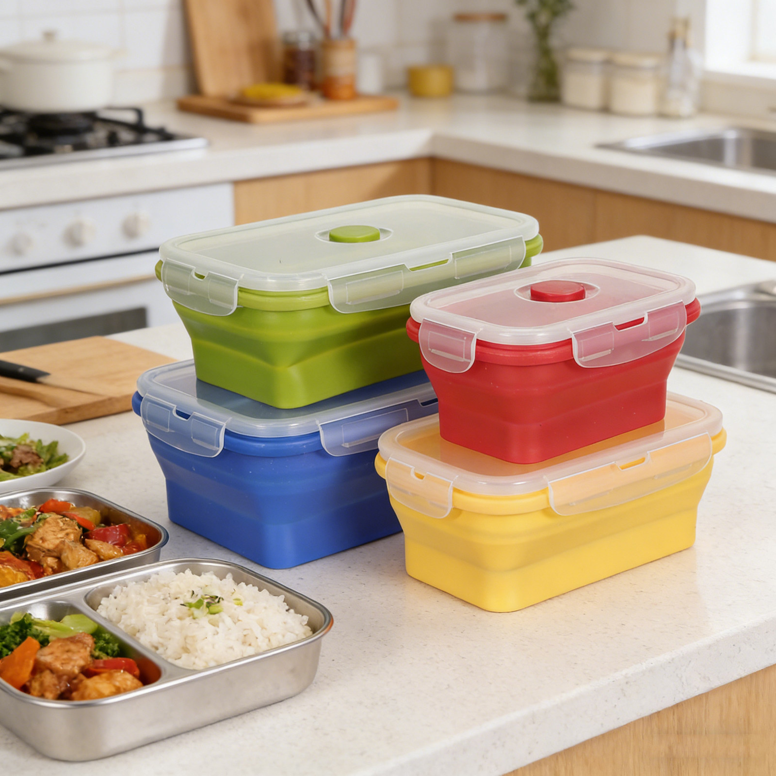 4-delige opvouwbare siliconen  - Food Storage Containers Plastic Box recensie en prijs