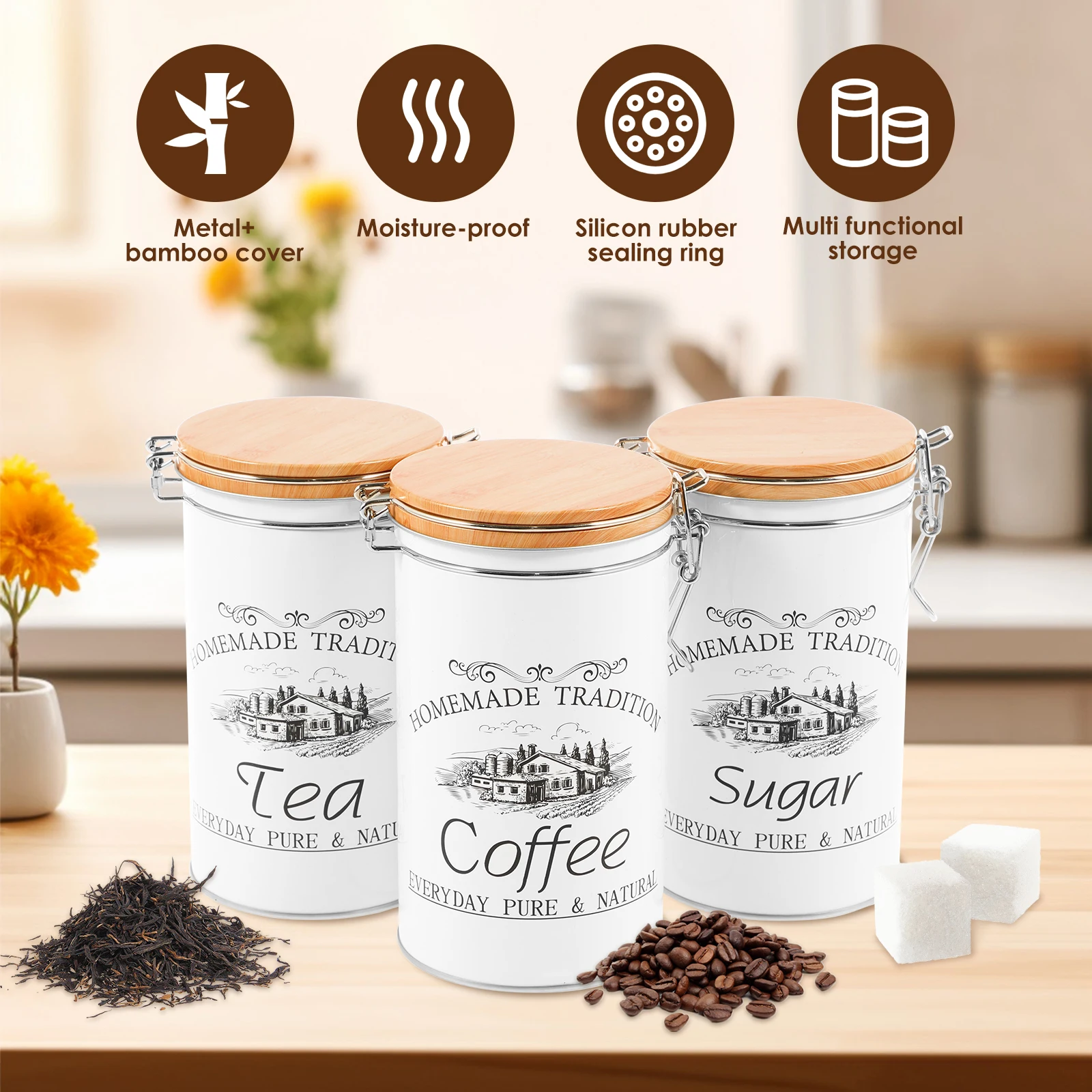 3 stks/set Thee Koffie Suikerb - Food Storage Kitchen Container Set recensie en prijs